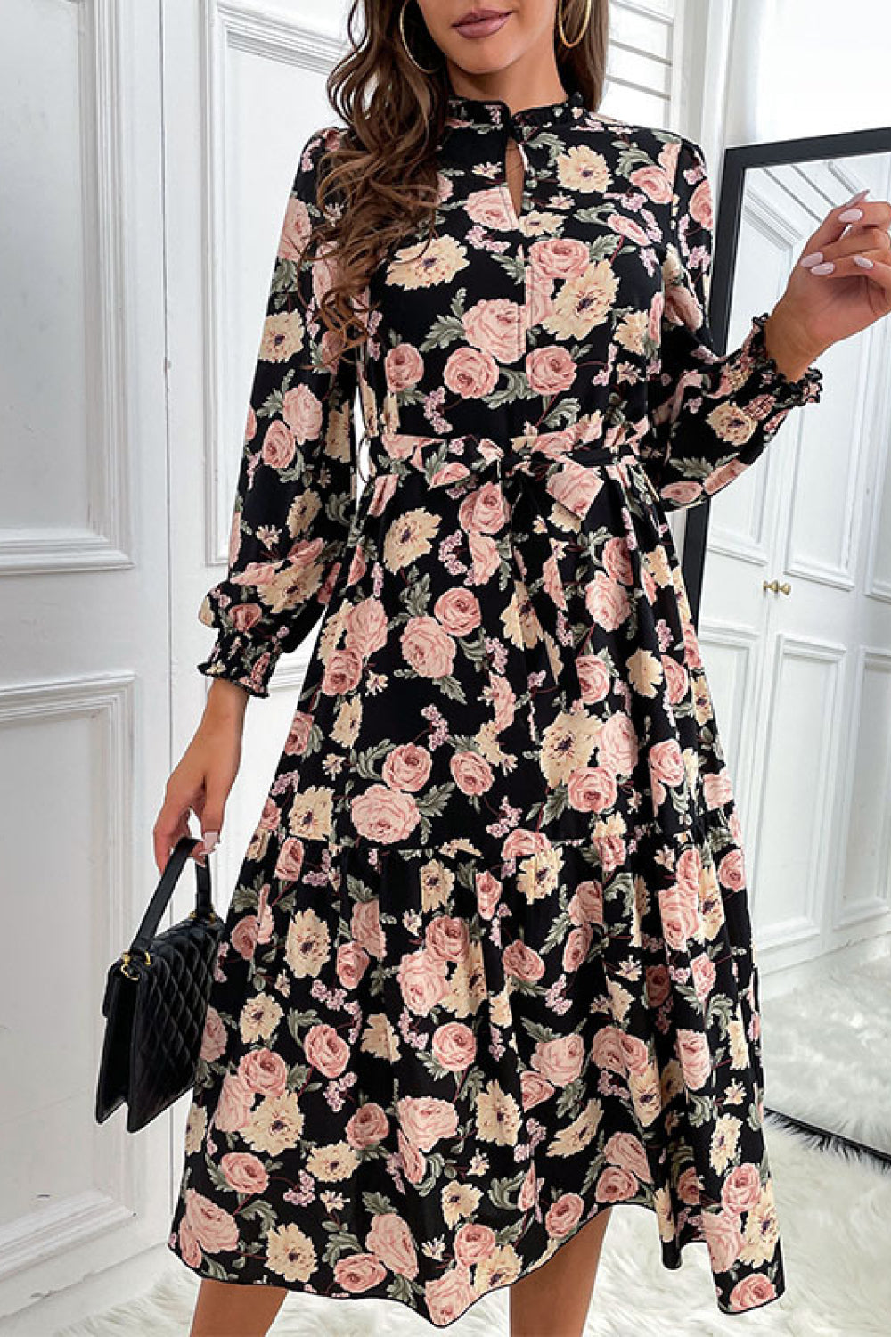 Floral Tie Waist Midi Dress