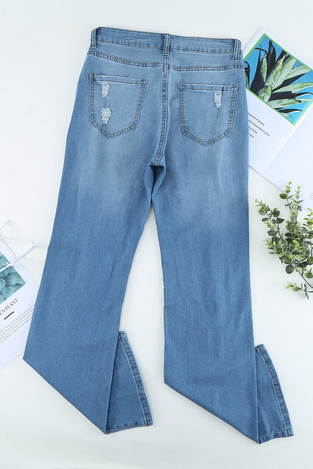 Distressed High Waist Straight Leg Jeans