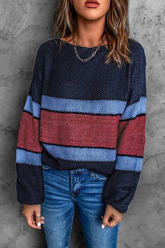 Color Block Boat Neck Sweater