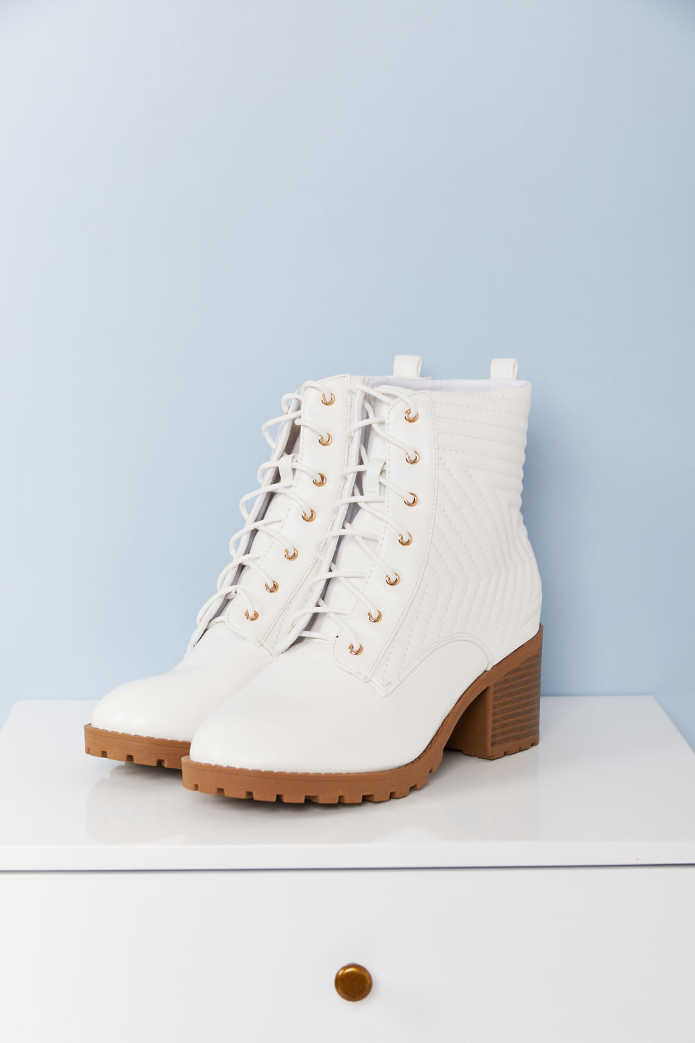 DDK Love and Lattes Quilted Lace-Up Heeled Booties