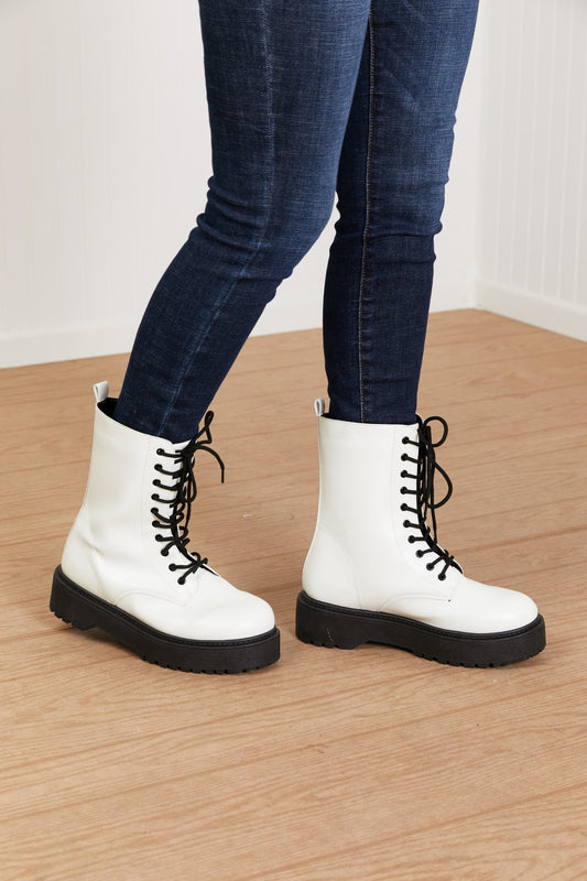 Weeboo Big Steps Platform Combat Boots in White