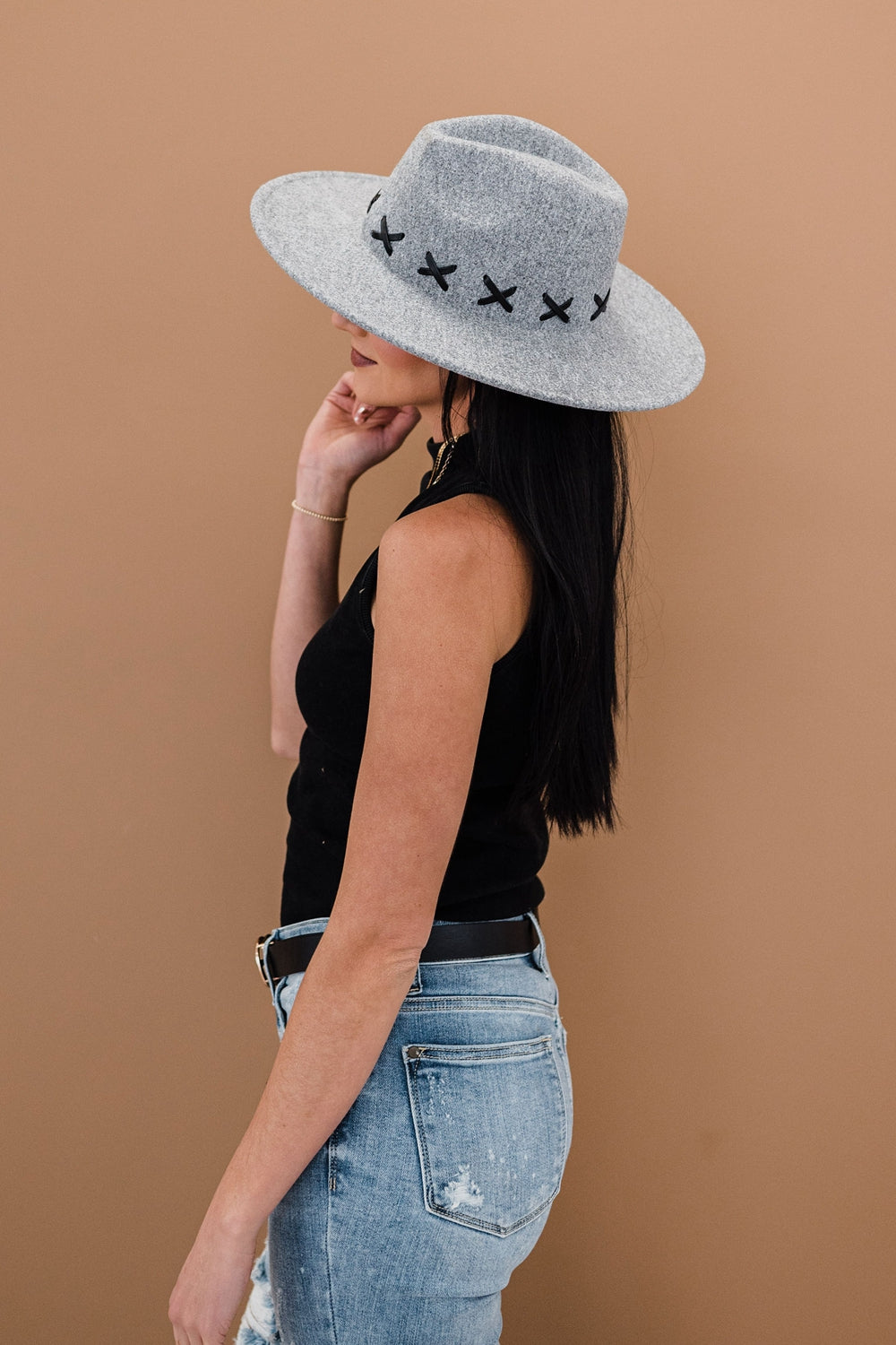 Fame X-Stitch Flat Brim Fedora Hat