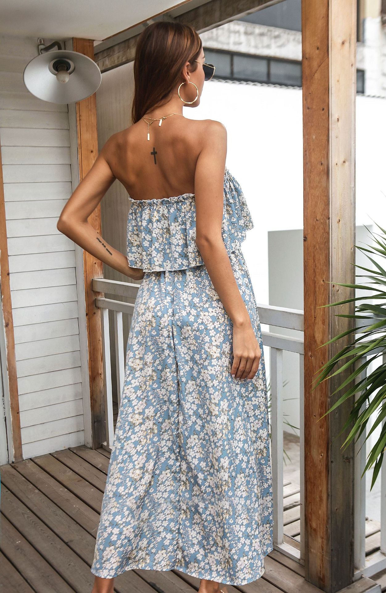 Floral Frill Trim Off-Shoulder Midi Dress