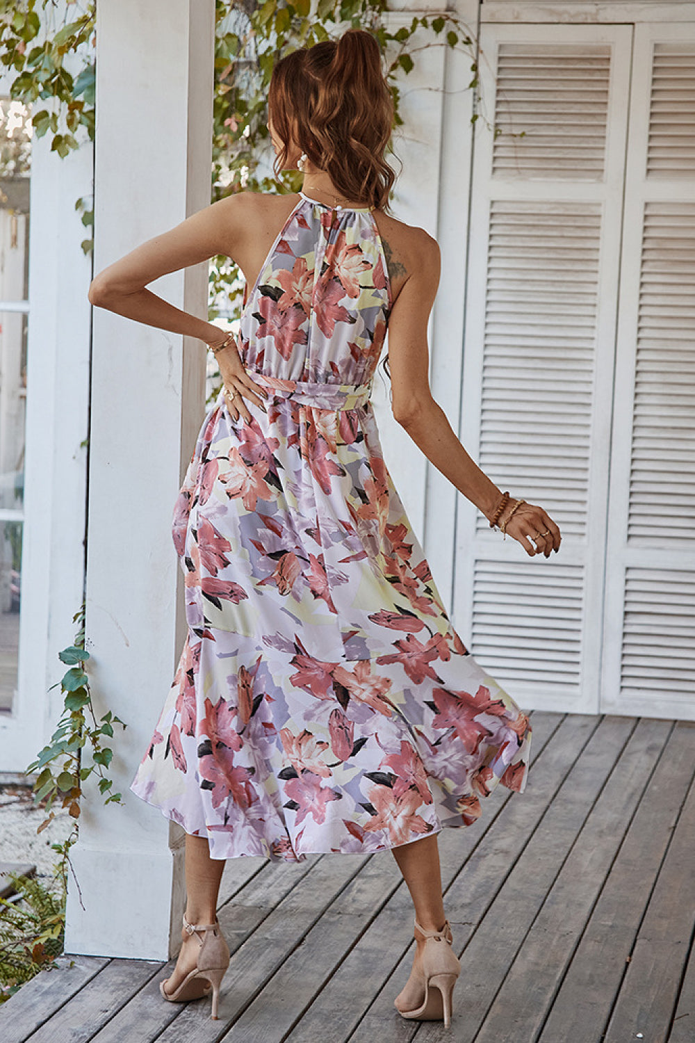 Floral Tie-Waist Midi Wrap Dress