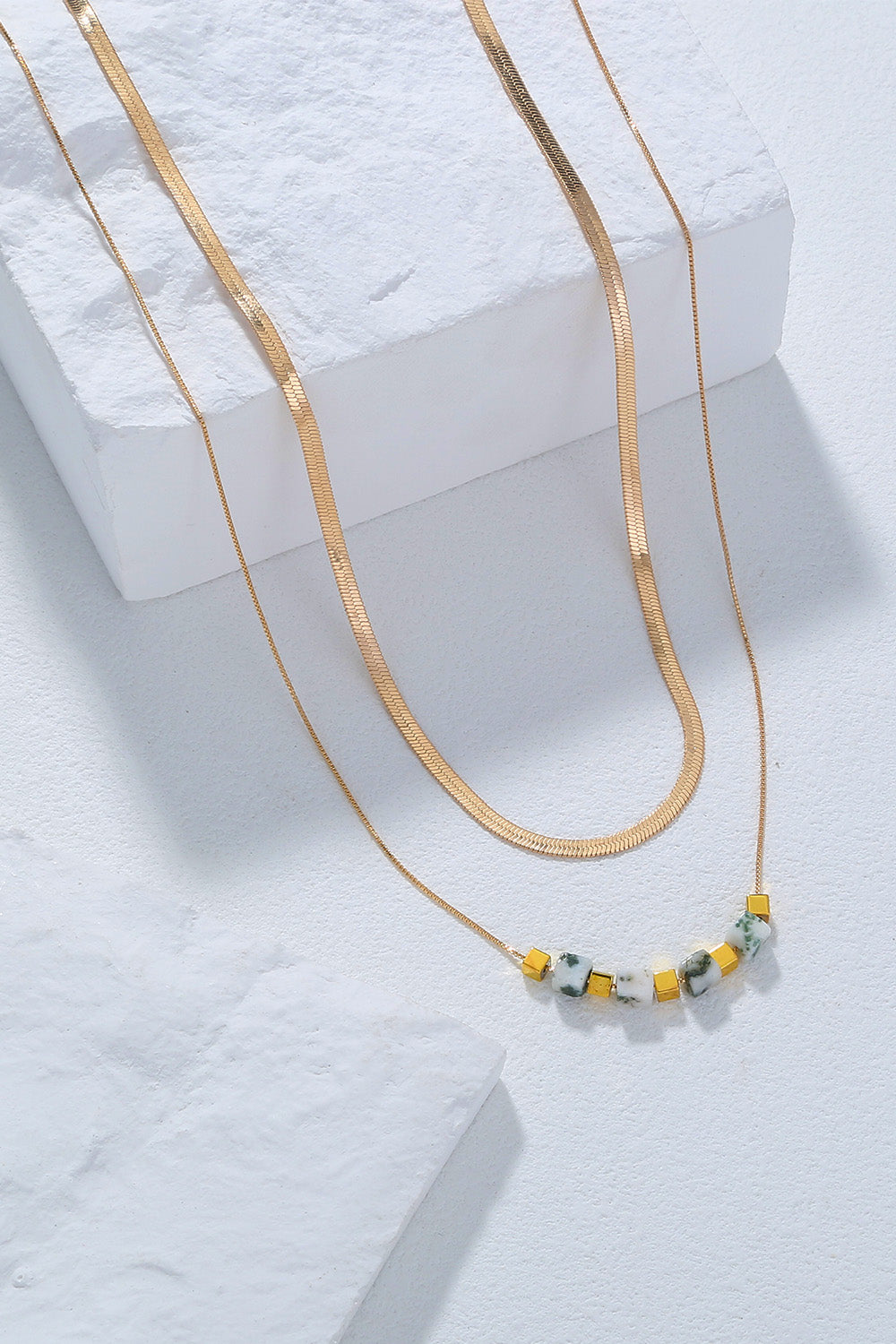 Square Bead and Snake Chain Necklace Set