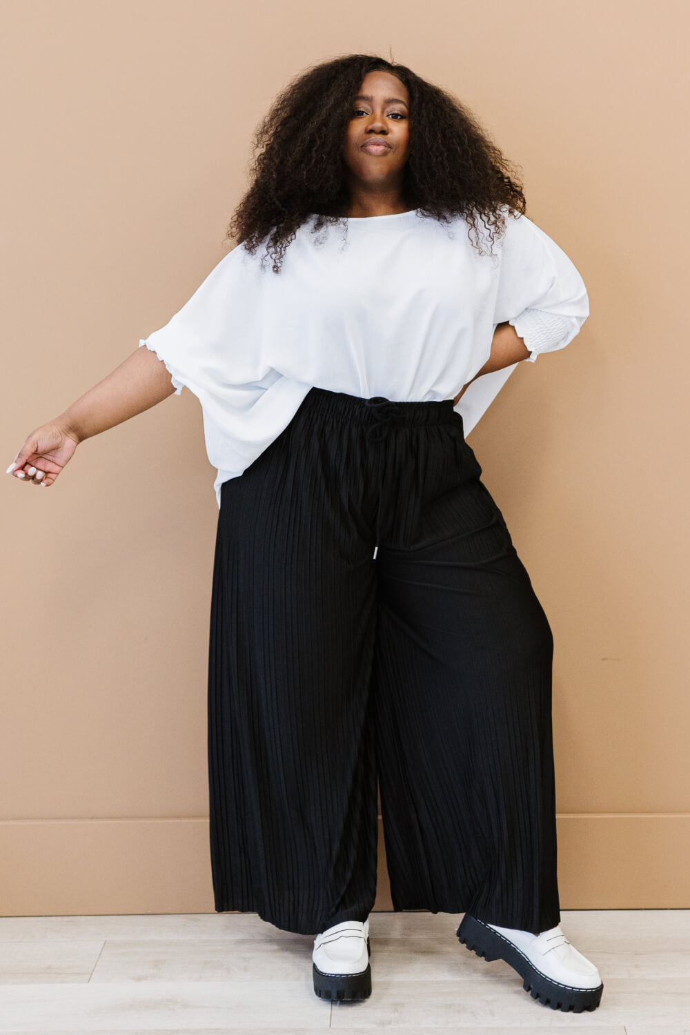 Zenana Pleats for Days Full Size Run Palazzo Pants