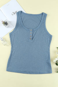 Plus Size Quarter Button Ribbed Tank