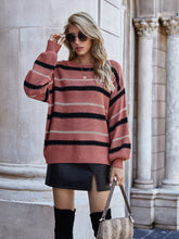 Load image into Gallery viewer, Striped Round Neck Lantern Sleeve Sweater
