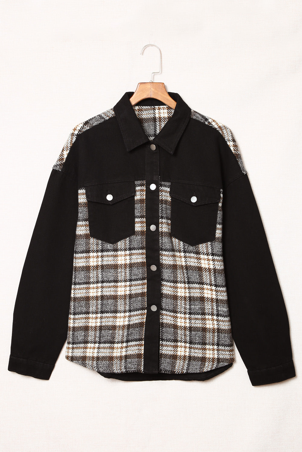 Plaid Contrast Button Down Denim Jacket