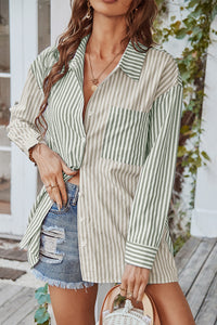 Vertical Stripes Button Down Shirt with Pocket