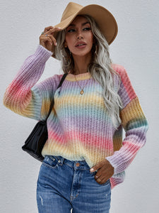 Gradient Stripes Rib-Knit Sweater