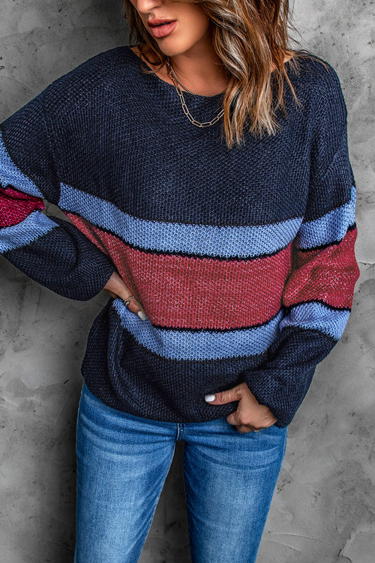 Color Block Boat Neck Sweater