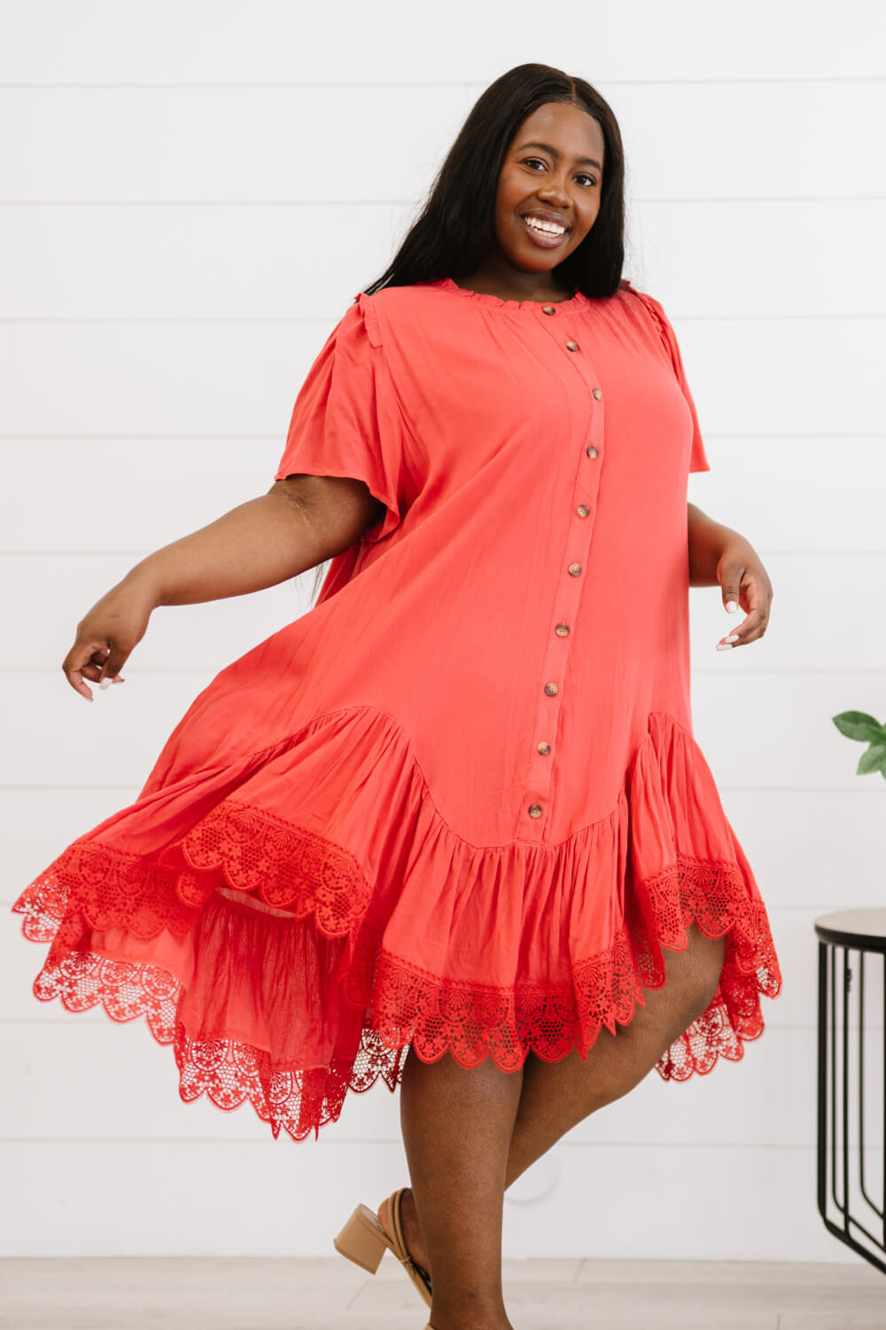 Davi & Dani Fly with Me Full Size Button Down Ruffle Dress