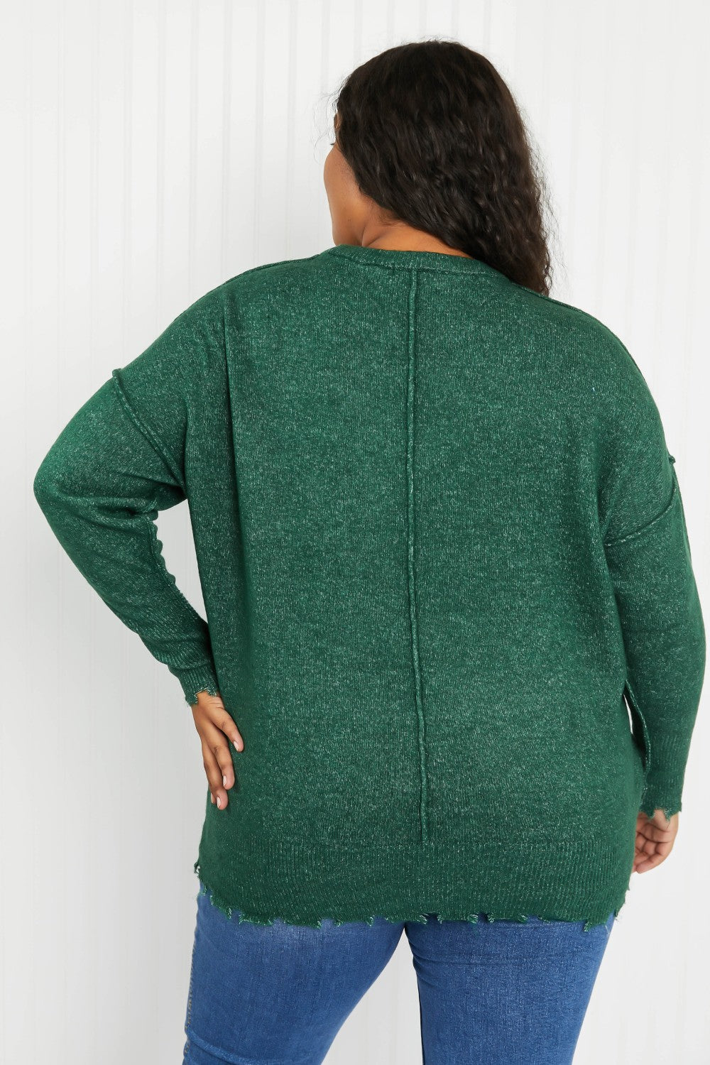 Zenana Pine Views Full Size Distressed Melange Sweater