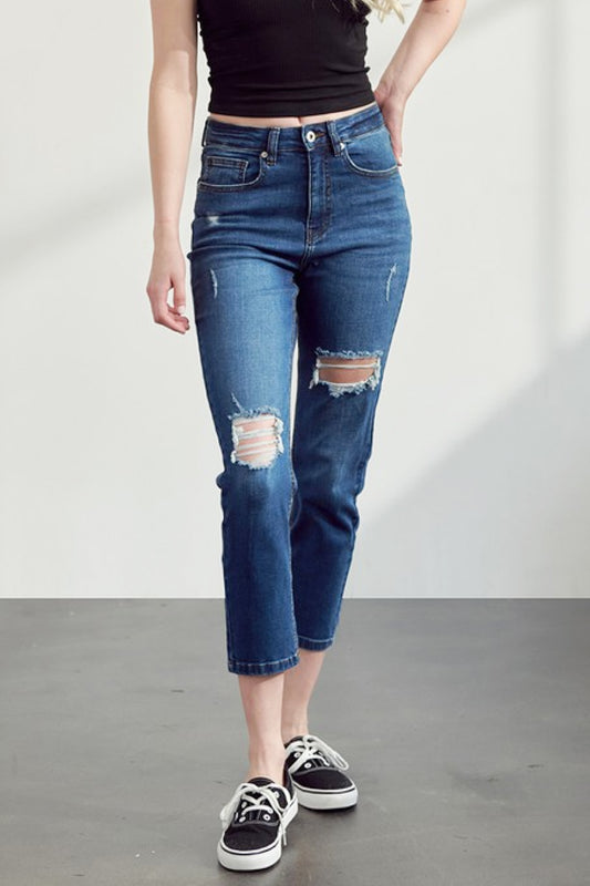 Muselooks High-Rise Distressed Cropped Jeans