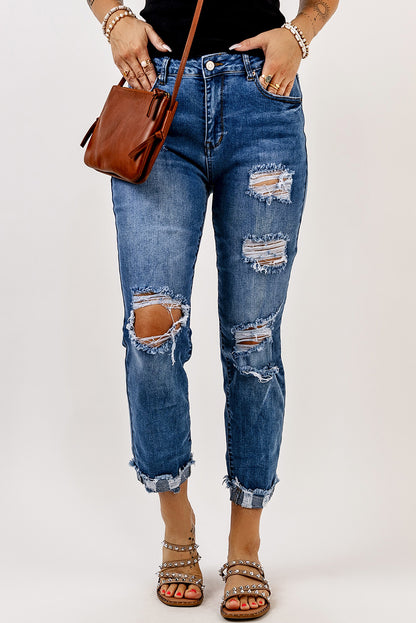 Distressed Cuffed Pocket Jeans