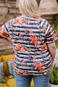 Plus Size Floral Striped Tied T-Shirt