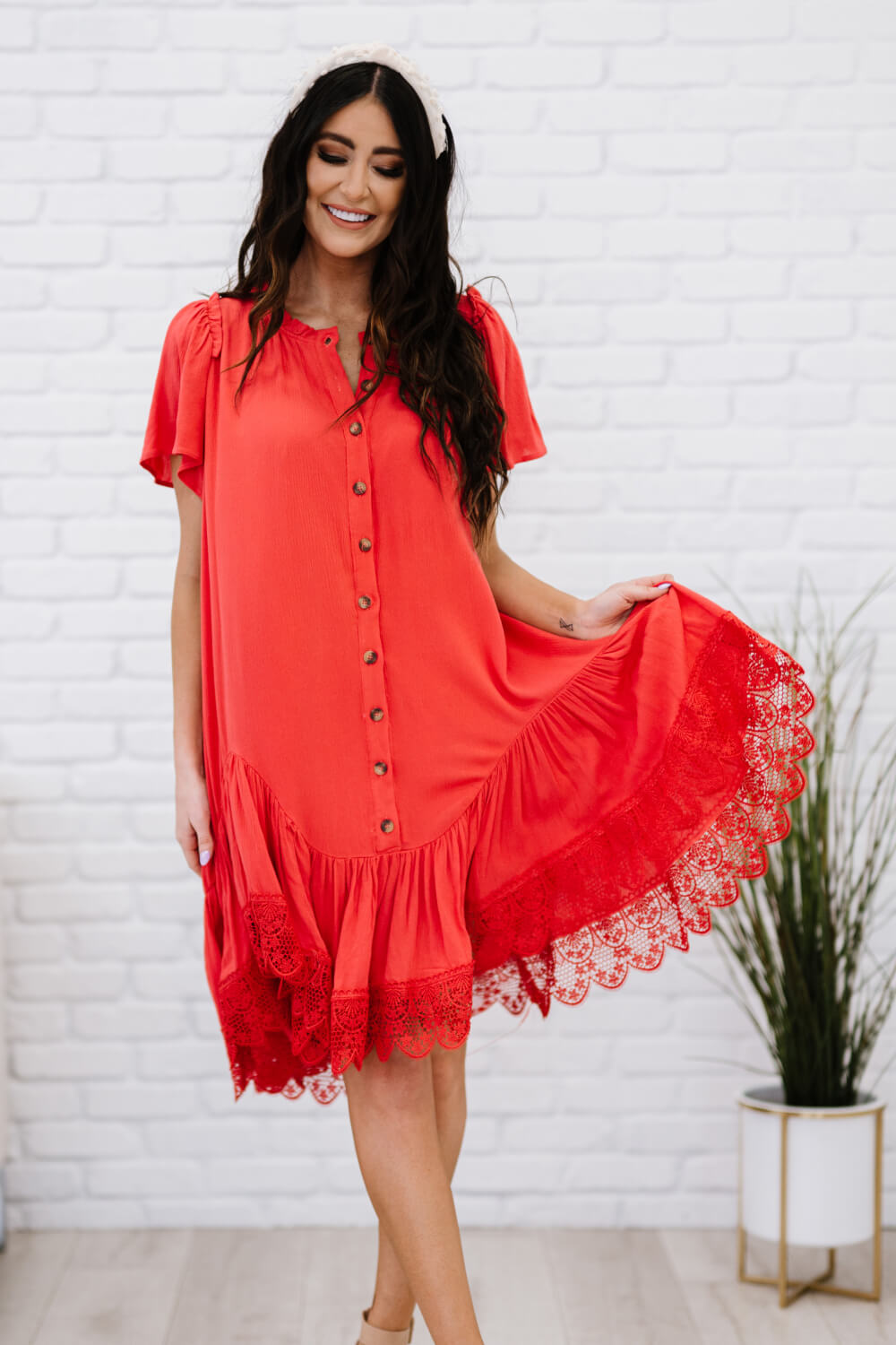 Davi & Dani Fly with Me Full Size Button Down Ruffle Dress