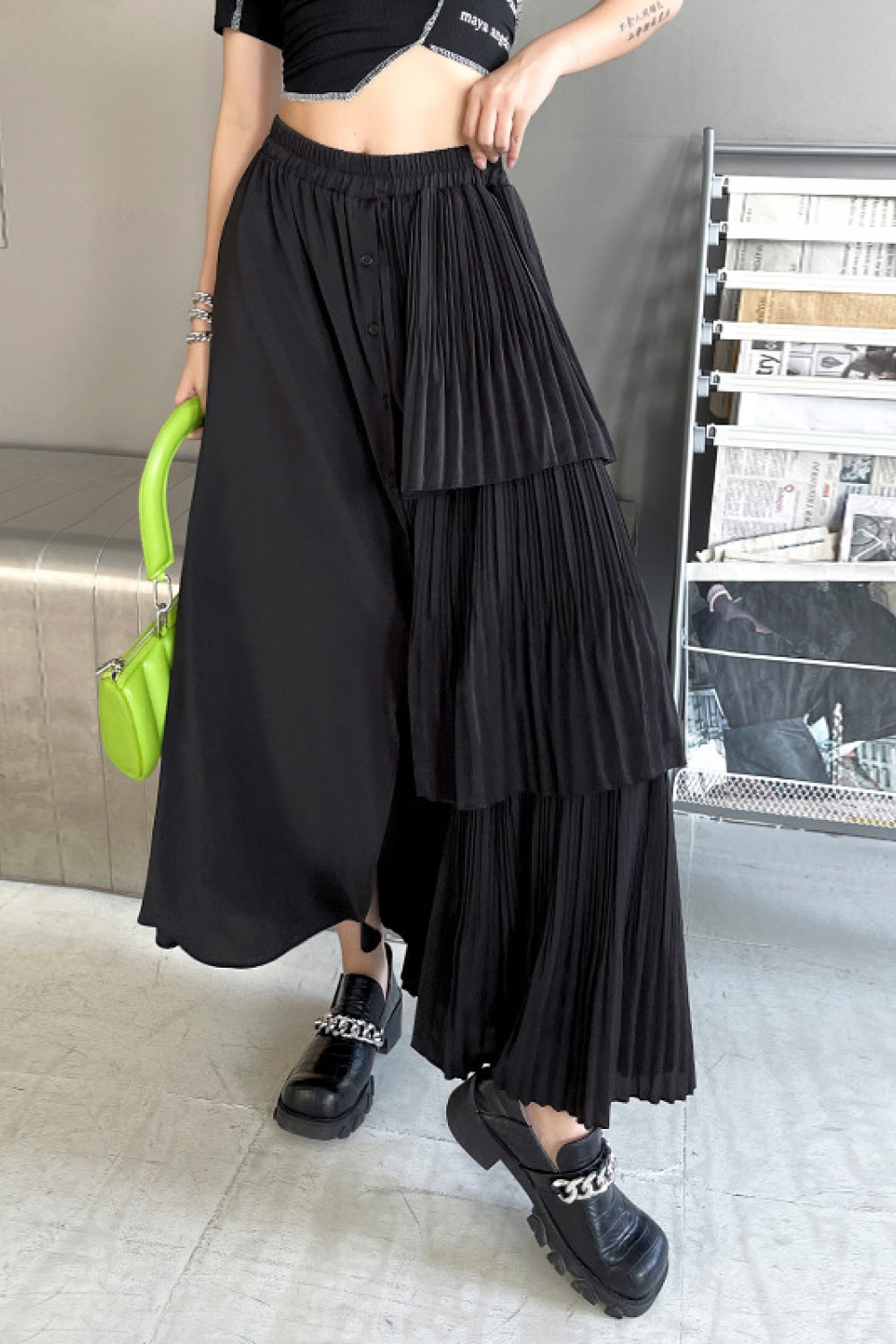 Asymmetrical Button Down Layered Maxi Skirt