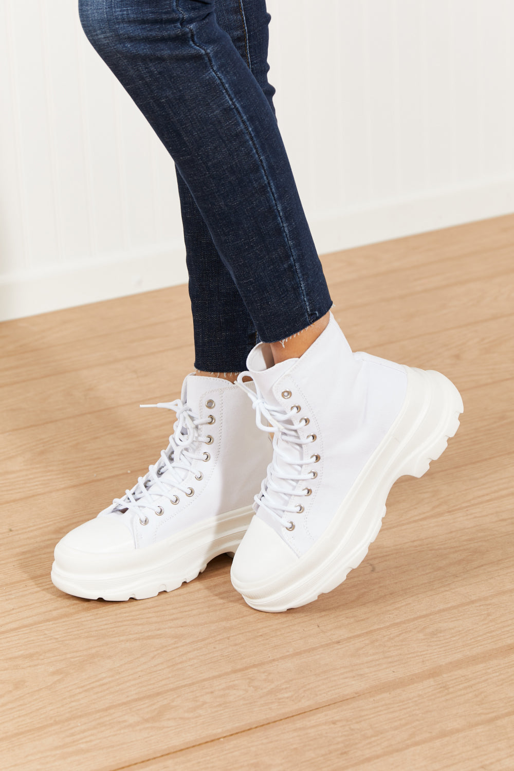 Berness Stick To It Platform Lace-Up Booties in White