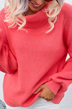 Load image into Gallery viewer, Rib-Knit Lantern Sleeve Turtleneck Sweater
