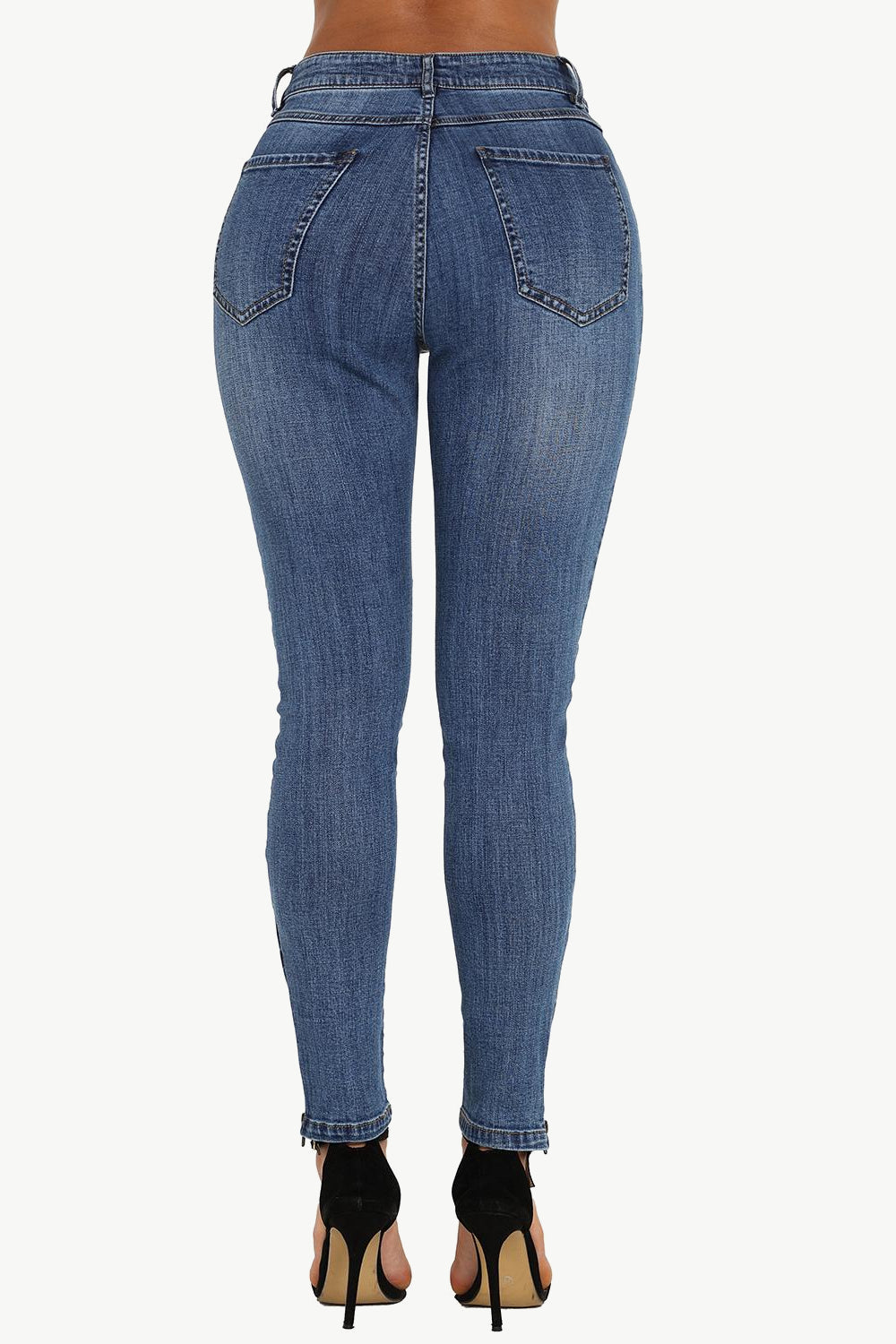 Two-Tone Zipper Ankle Jeans