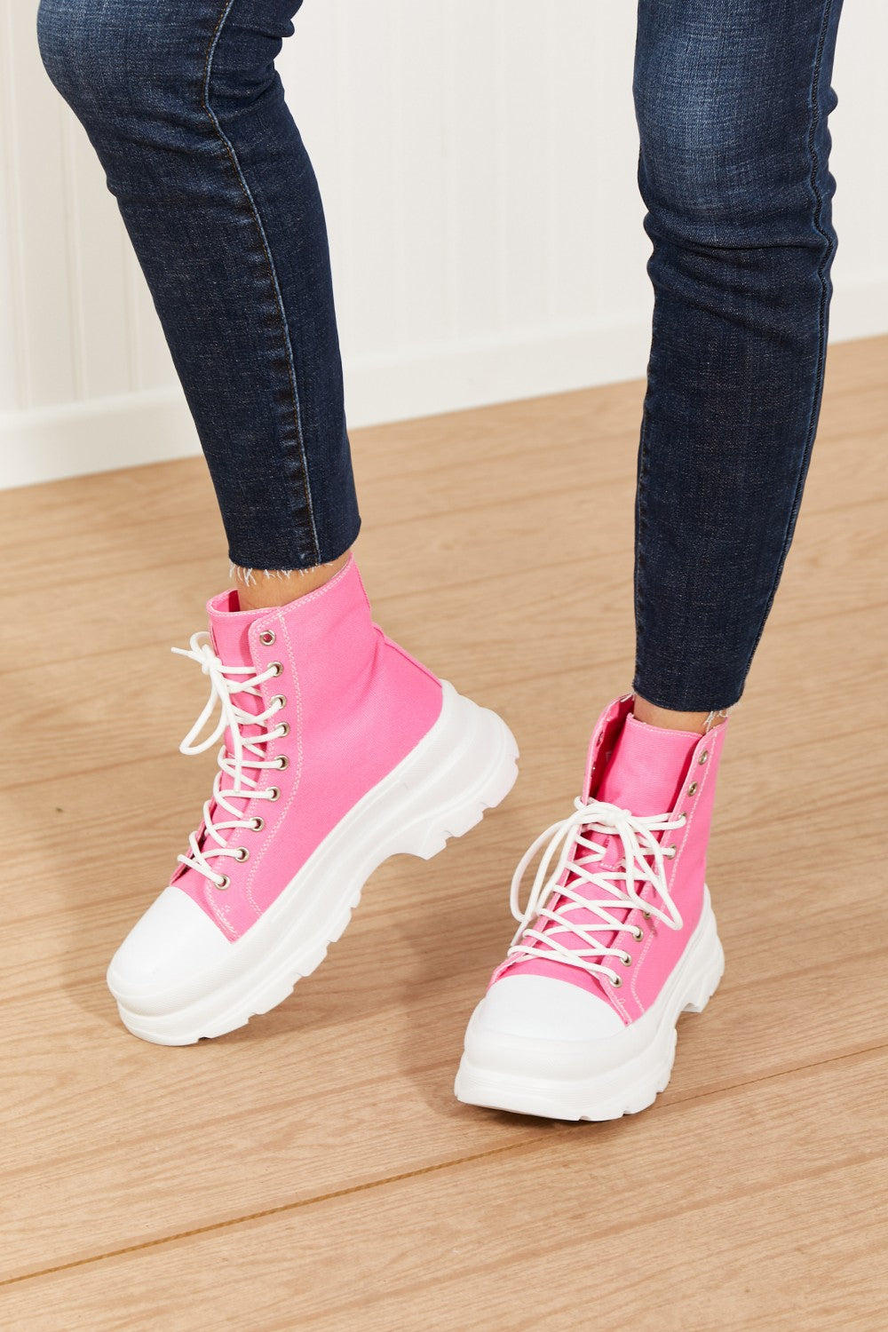 Berness Stick To It Platform Lace-Up Booties in Hot Pink