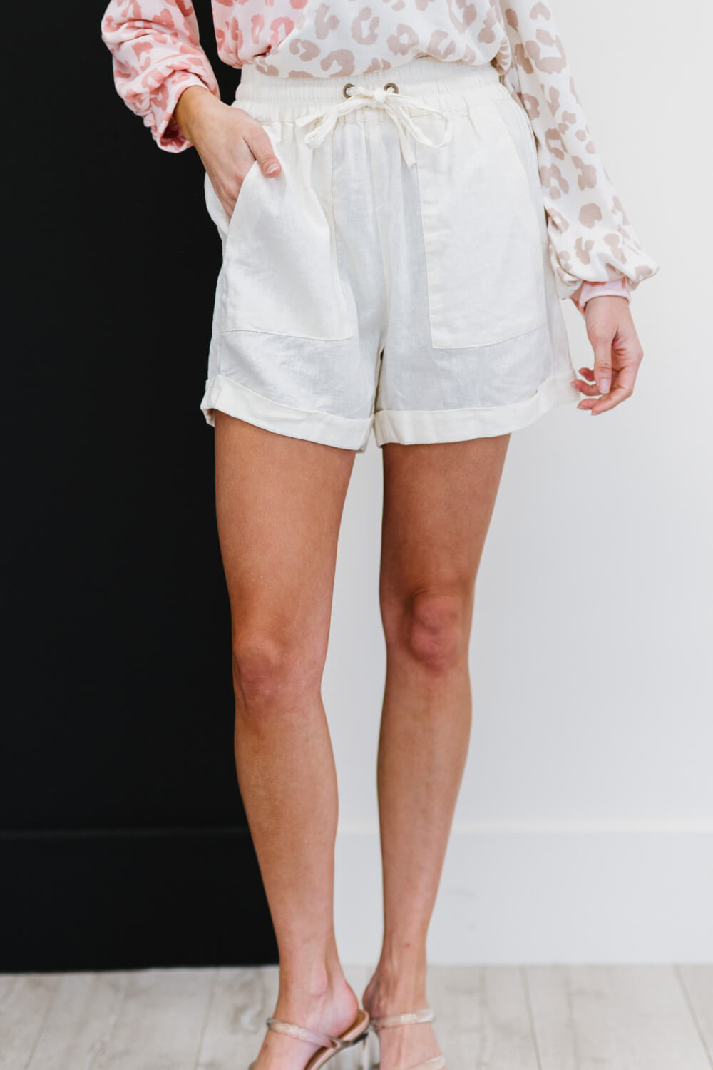 Zenana Linen Love Full Size Run Cuffed Shorts in Cream