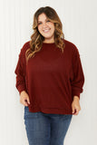 Zenana Alta Heights Full Size Waffle Knit Exposed Seam Sweater