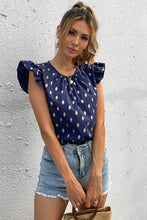 Load image into Gallery viewer, Polka Dot Flutter Sleeve Ruched Blouse
