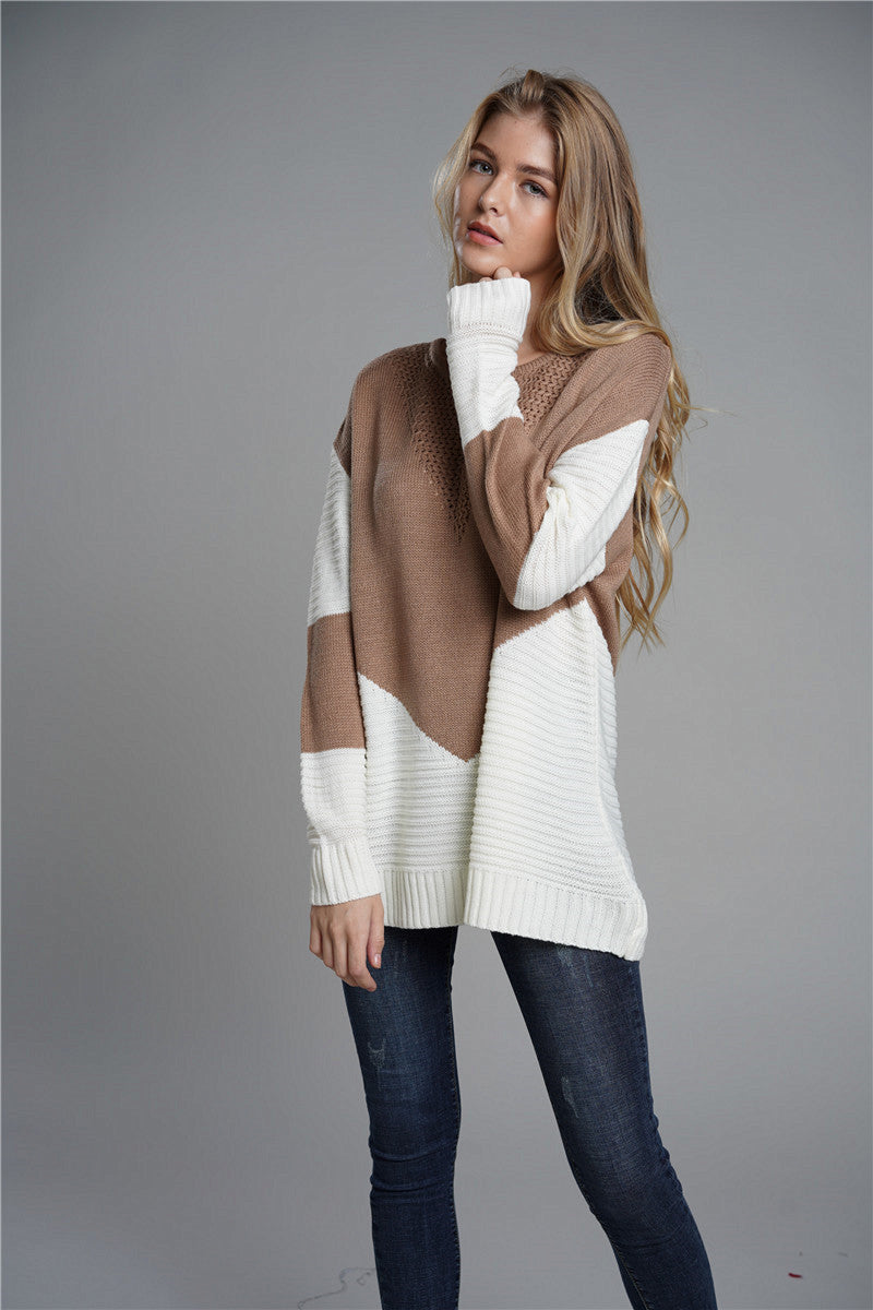 Two-Tone Chevron Pullover Sweater