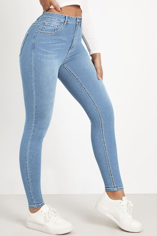 High-Rise Skinny Jeans with Pockets