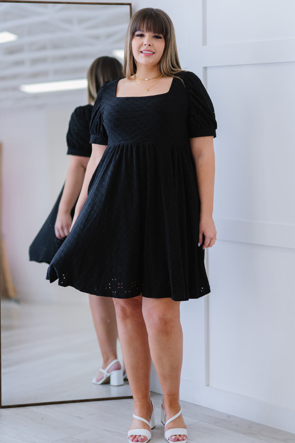 Davi & Dani All About Eyelet Full Size Run Dress in Black