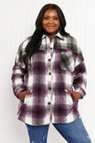 Zenana Colors of Autumn Full Size Plaid Shacket in Eggplant/Olive