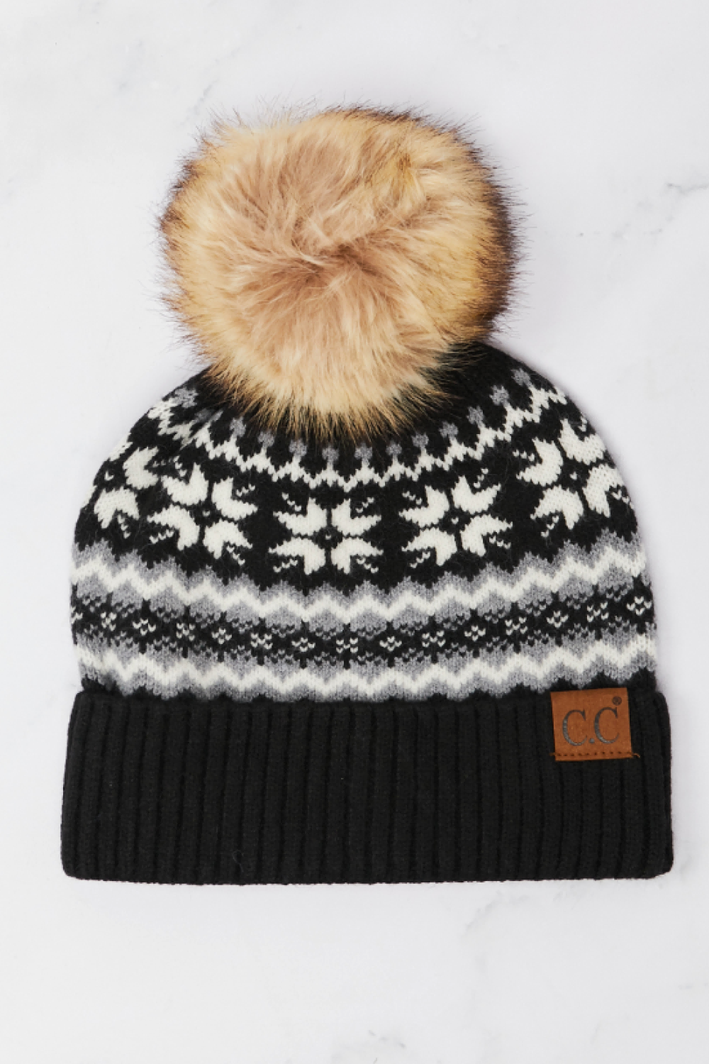 Fair Isle Pompom Trim Beanie