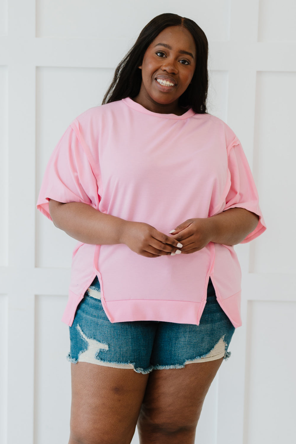 Sew In Love Sippin' Lemonade Full Size Run French Terry Top in Pink