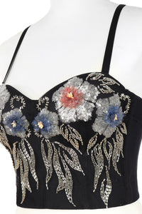 Flower Embellishment Sequined Bustier