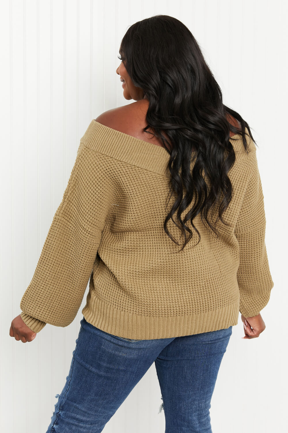 Zenana Full Size Rib-Knit V-Neck Sweater