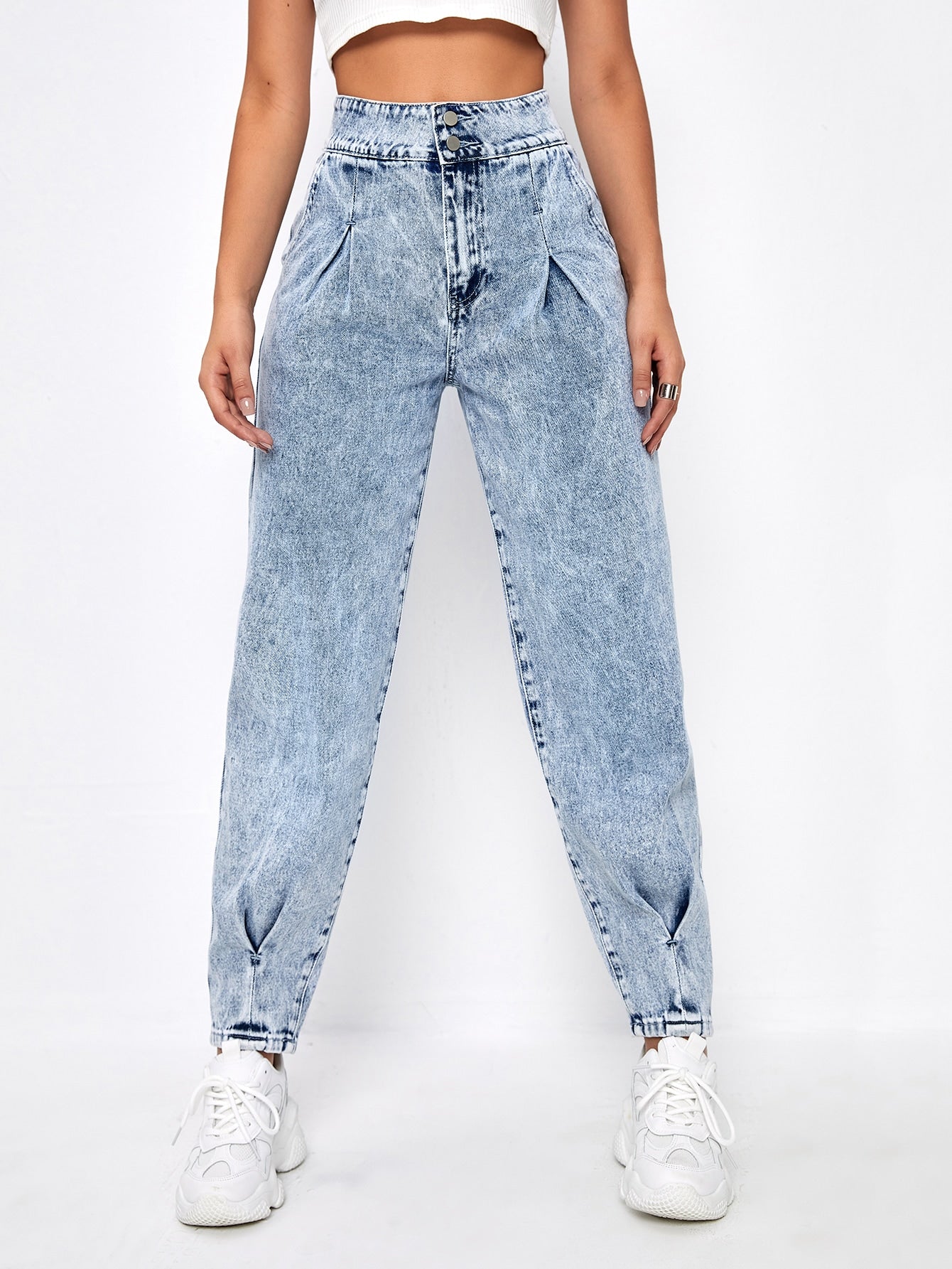 Acid Wash Gathered Detail Jeans