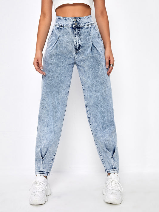 Acid Wash Gathered Detail Jeans