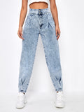 Acid Wash Gathered Detail Jeans