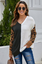 Load image into Gallery viewer, Leopard Sleeve Spliced Sweater
