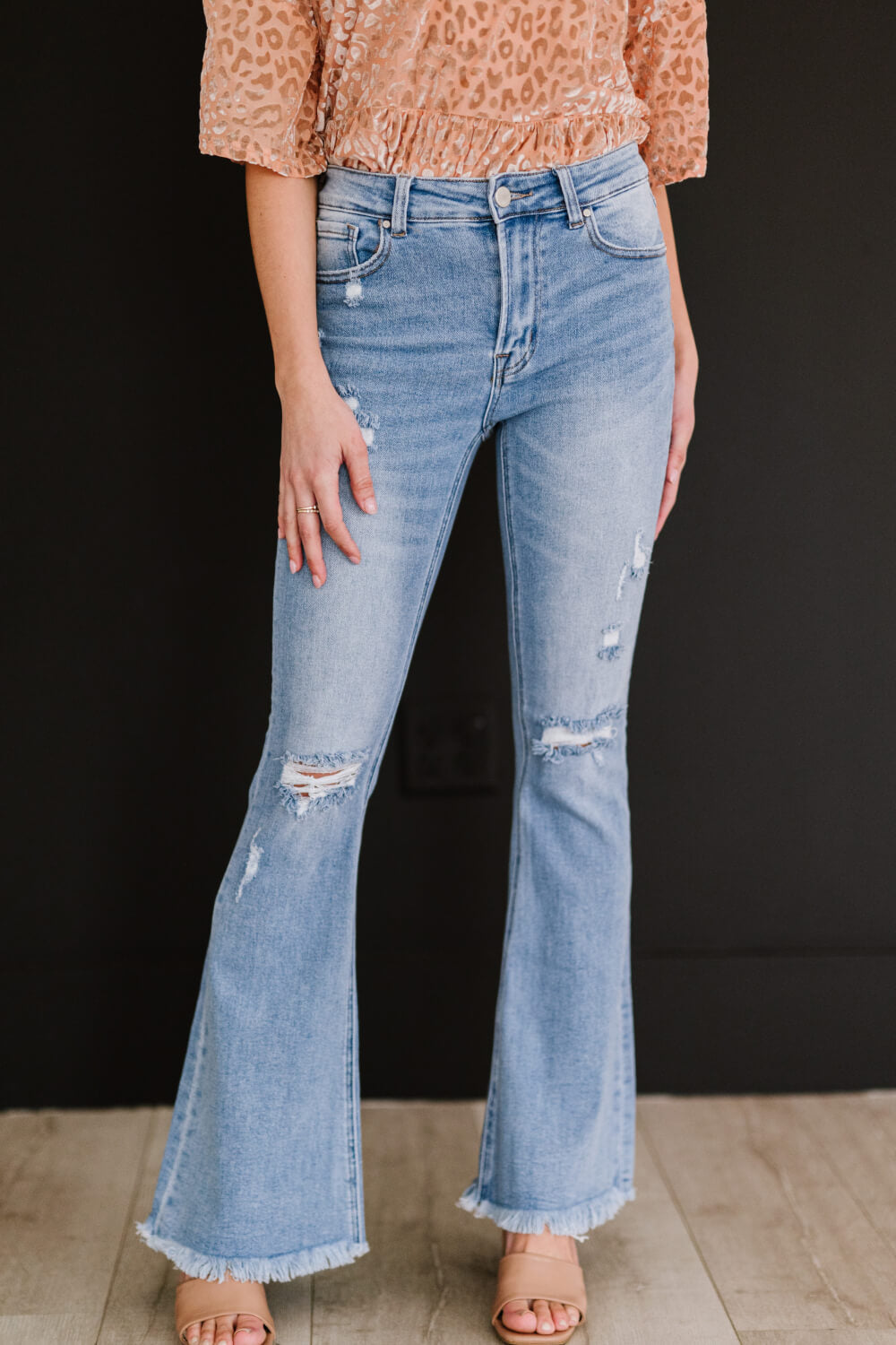 RISEN Divine Denim Full Size Run Distressed Flare Jeans