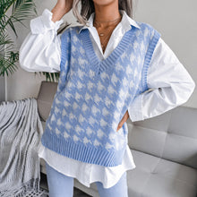 Load image into Gallery viewer, Houndstooth Ribbed Trim V-Neck Sweater Vest
