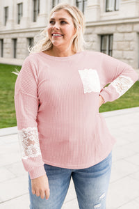 Plus Size Lace Waffle Knit Blouse