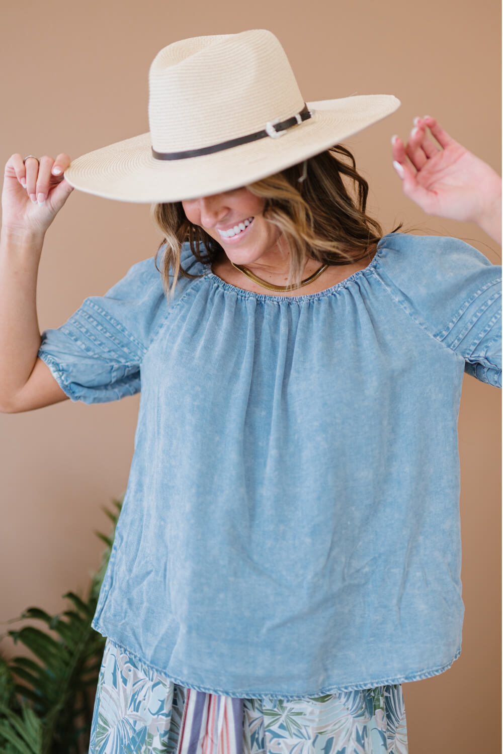 Doe & Rae Keep Me Close Full Size Run Chambray Top