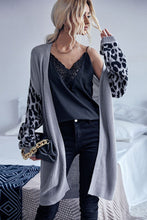 Load image into Gallery viewer, Leopard Sleeves Waffle Knit Open Front Cardigan
