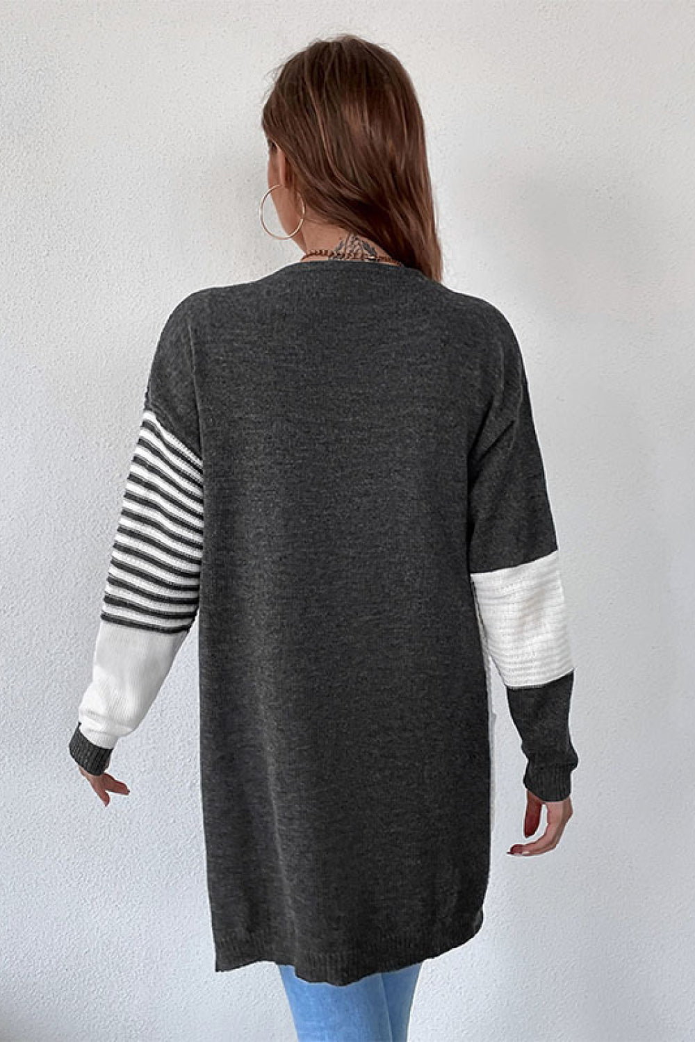 Striped Color Block Longline Cardigan