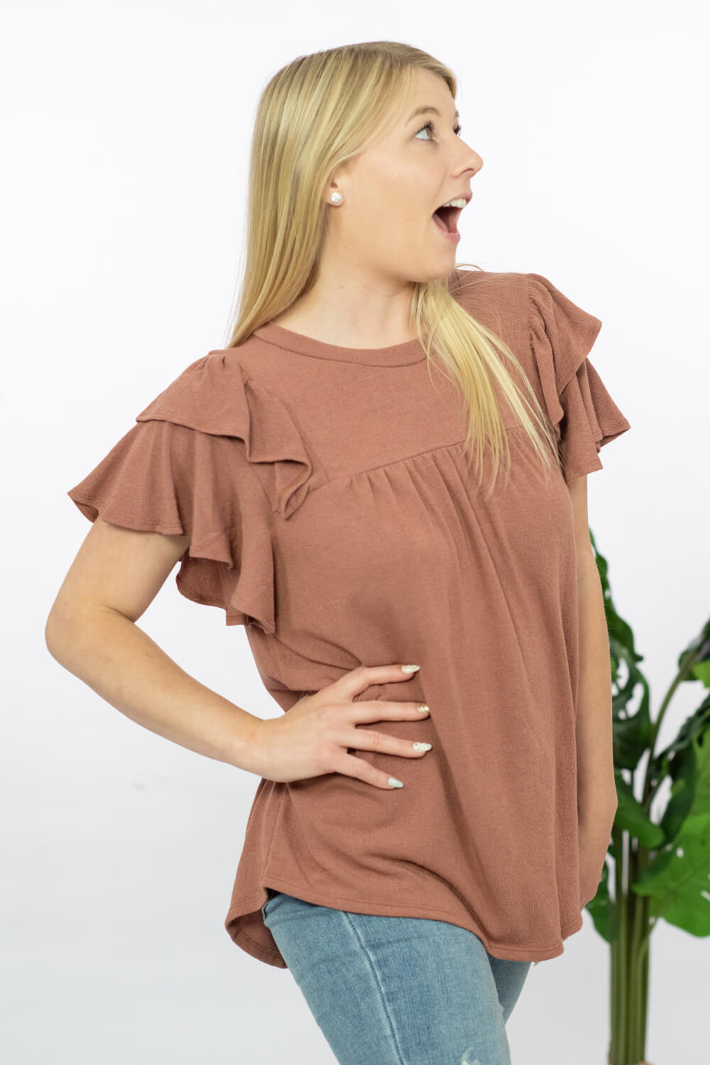 Ces Femme Here We Go Full Size Flutter Sleeve Blouse