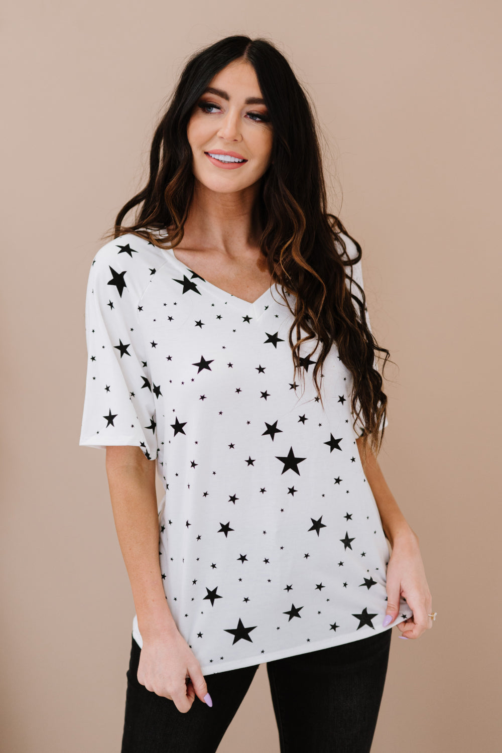 Zenana Made of Stars Full Size Tee in Ivory and Black